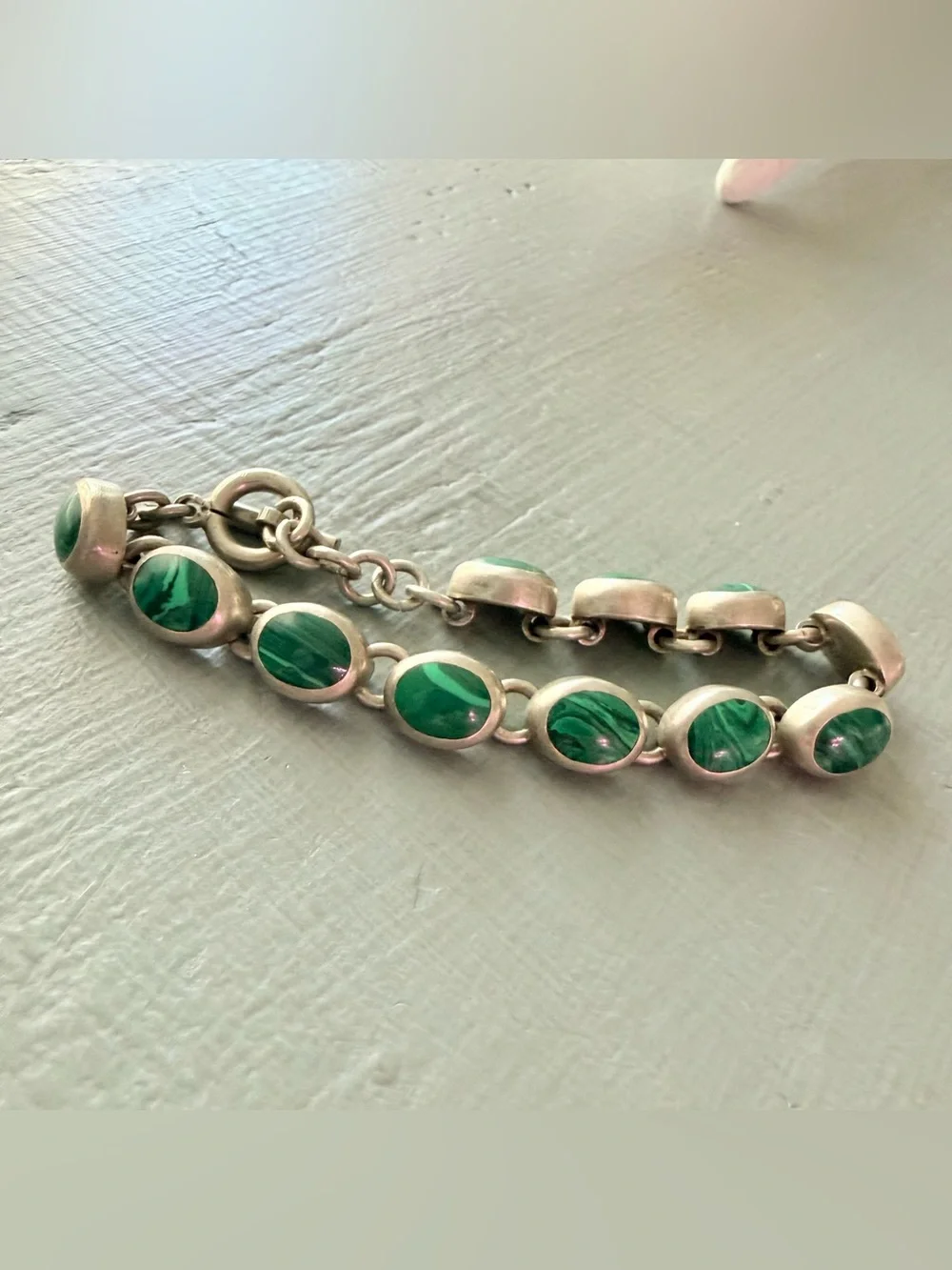 Mexico 925 Sterling Silver Green Malachite Silver Link Bracelet